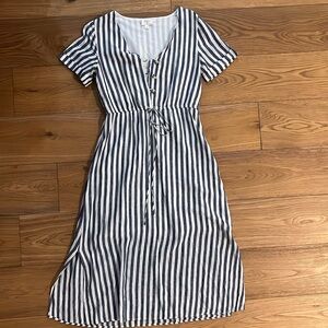 Everly Navy and White Striped Midi Dress